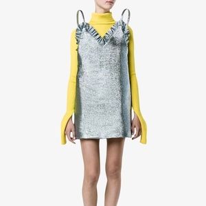 JACQUEMUS La Reconstruction Lamé Glitter Babydoll Mini Dress in Blue Size FR 34